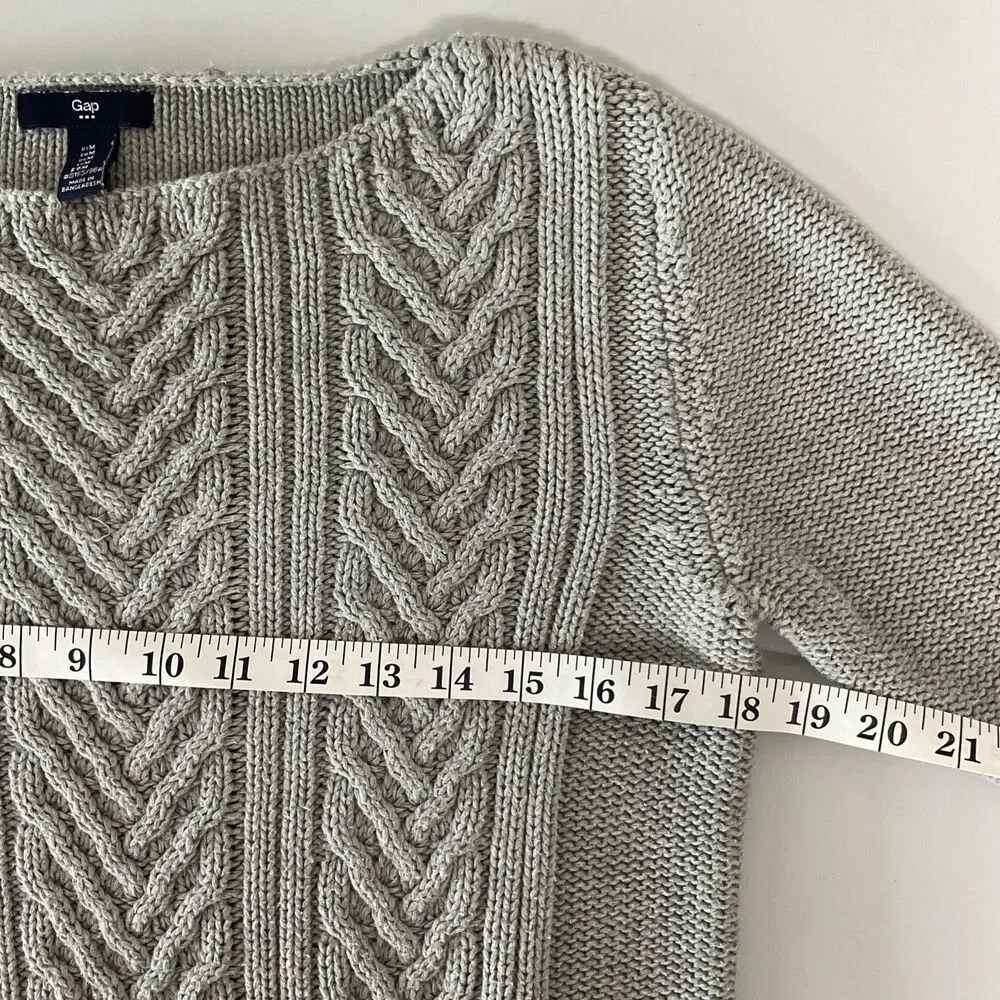 Gap Women's Sweater Cable-Knit Pullover Gray 100% Cotton Size Medium